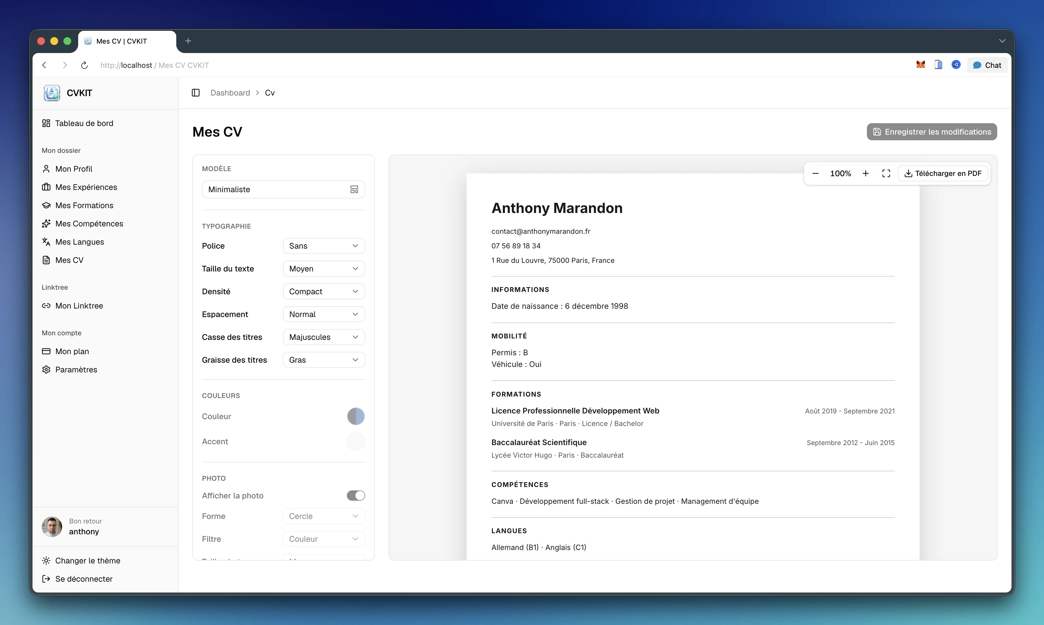 Modèle de CV minimaliste